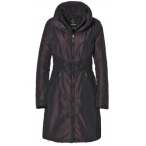 Creenstone Quilted Puffer Coat Womens XS Long Maroon/Black Winter Jacket EUC